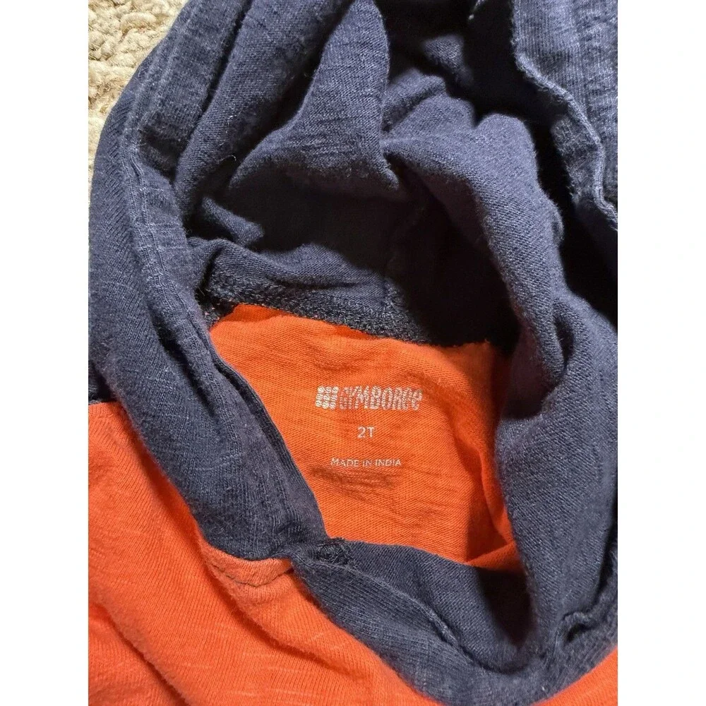 Gymboree Toddler Boys Orange Navy Hooded Long Sleeve Shirt Size 2T Casual